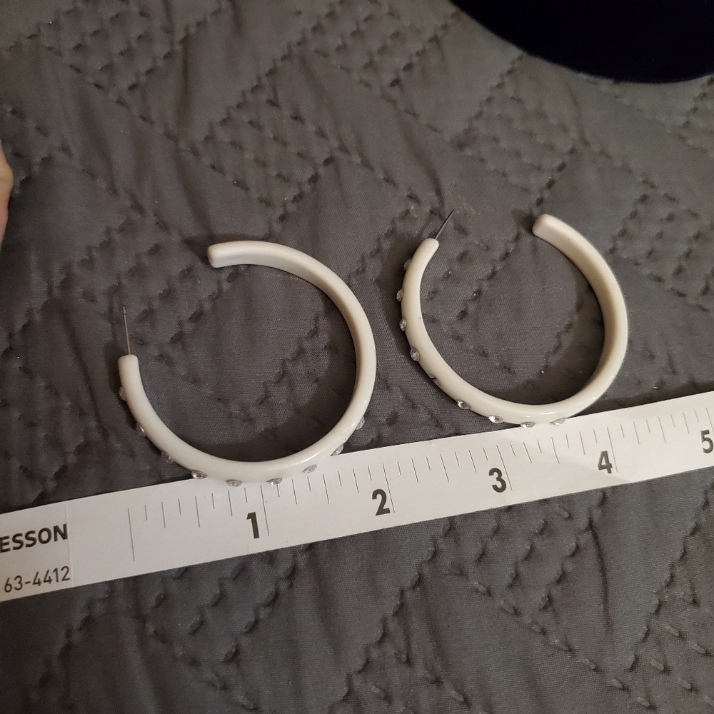 White & Rhinestone Hoop Earrings - Picture 8 of 8